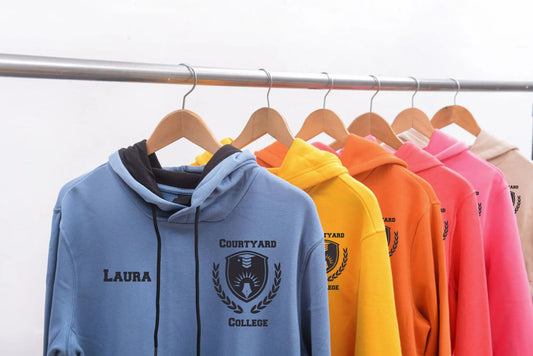 Clothes rack with personalised hoodies