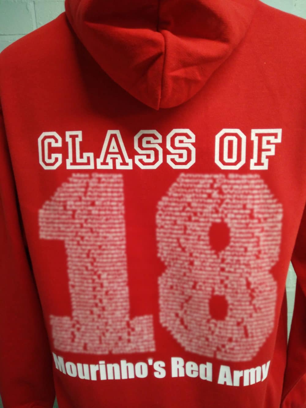 Printed Duo Red & White Leavers Hoodies Class of 2018 Yellow Logo 1