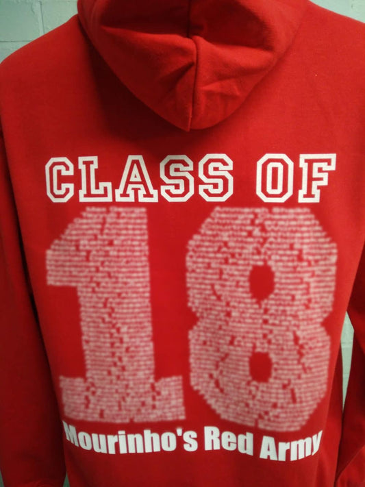 Printed Duo Red & White Leavers Hoodies Class of 2018 Yellow Logo 1
