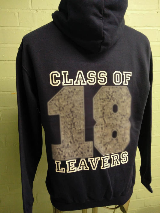 Swallowdale Class of 2018 Navy with White Print Leavers Hoodies 1